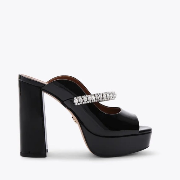 Kurt Geiger Glossy Black Platforms with Glittering Silver Details - Picture 2 of 4